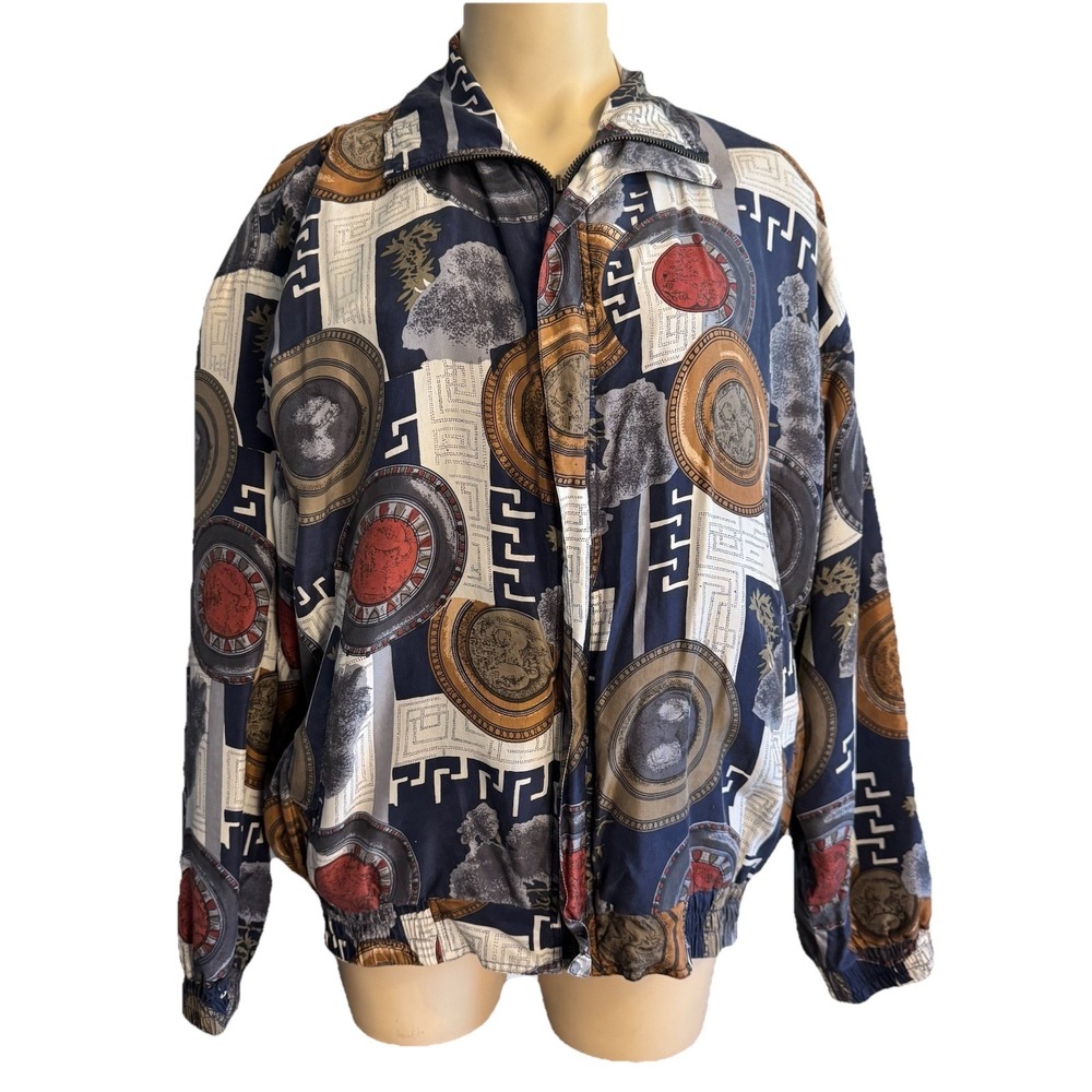 Vintage FUDA International Silk Bomber Jacket Abstract Print Full Zip Medium
